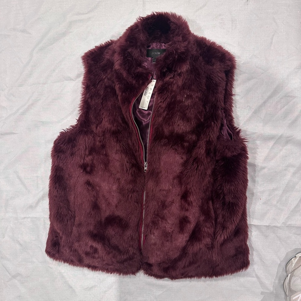 J. Crew Faux Fur Vest in Rich Burgundy